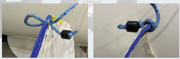 Marking the spinnaker sheet: a ball behind a knot at the thin end, looped through the clew ring