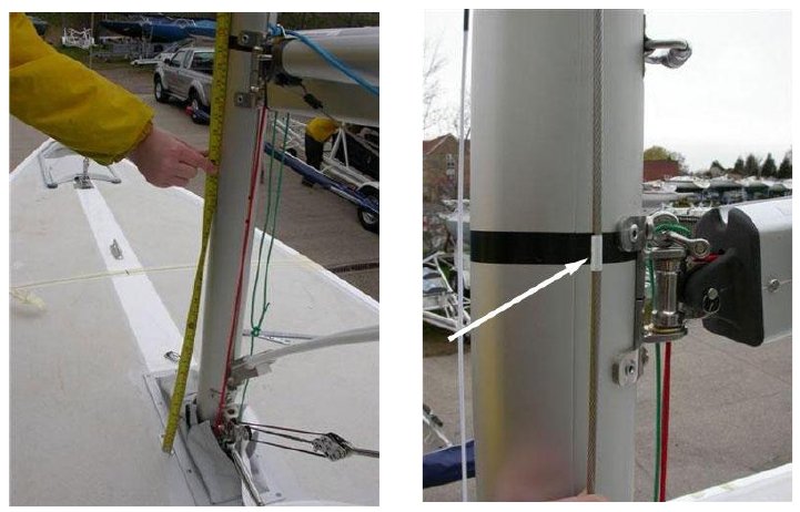 Measuring 81 cm up the mast from the deck and marking the forestay level with the mark at the black band (step 2).