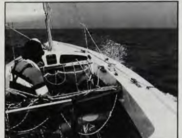 Taking a bearing along the start line by lining up the forestay with the pin end (just visible), and the backstay with the committee boat mark.