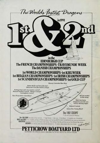 Petticrow Boatyard advert, Dragon News 1991: “The World's fastest Dragons, 1st & 2nd”