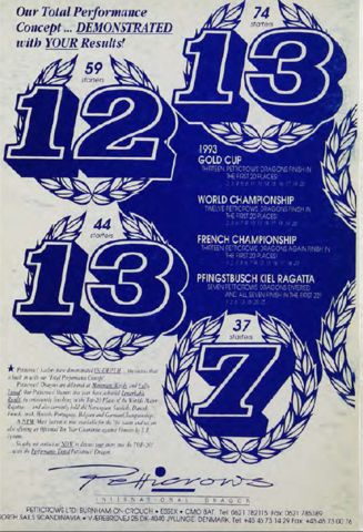 Petticrows advert: “Our Total Performance Concept demonstrated with your results”, 1993 Gold Cup and World Championship