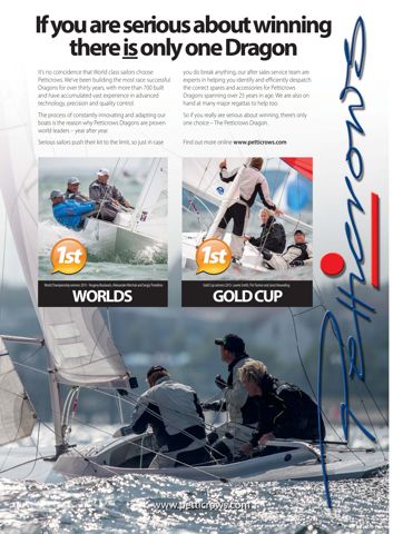 “If you are serious about winning there is only one Dragon” advert, Dragon News 2015, with the Worlds and Gold Cup winners